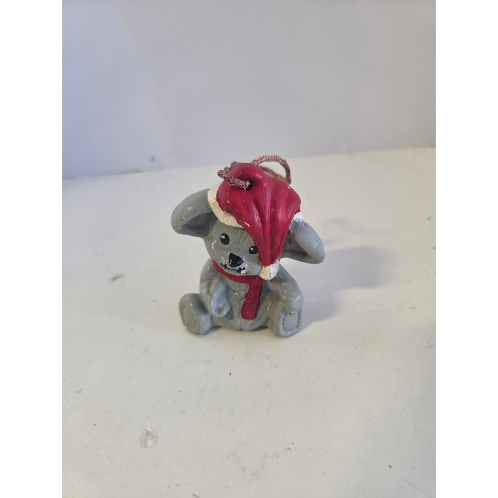 Vintage Ceramic Koala Christmas Ornament Santa Hat Red Scarf Grey Figurine